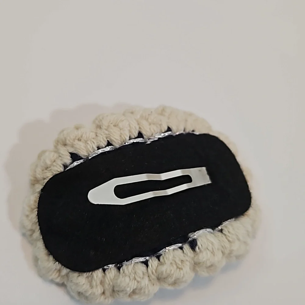 Hand Crafted Hand Knit Crochet Hair Clip Handmade Navy Blue  embroidered flower